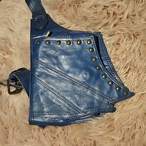 Blue faux leather hip bag pack brass hardware adjustable belt bag festivals punk